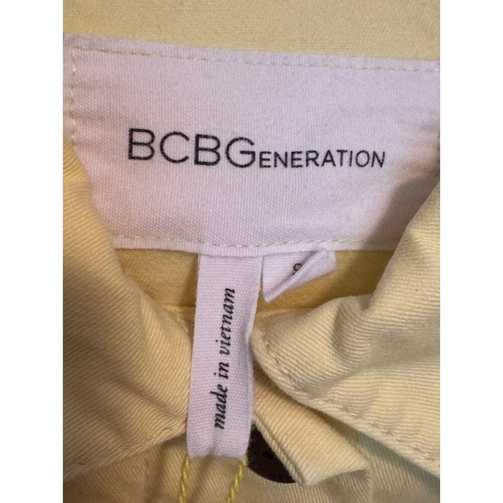Bcbg Generation Cropped Small Denim Jacket In Soft Lemon Yellow Distressed - Picture 3 of 8